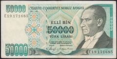 7.Emisyon 1.Tertip 50000 Lira E19 171685 Çok Temiz