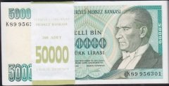 7.Emisyon 2.Tertip 50000 Lira K89 956202 - 301 Arası Tam sıralı Çil (Deste 100 Adet)