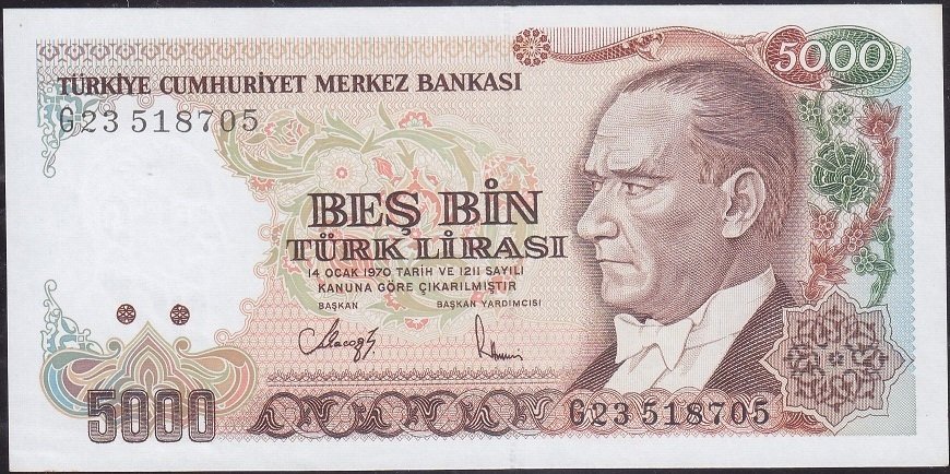 7.Emisyon 4.Tertip 5000 Lira G23 518705 Çilaltı Çil