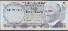6.Emisyon 2.Tertip 5 Lira K64 256844 Çil