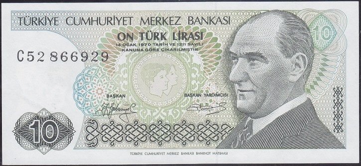 7.Emisyon 1.Tertip 10 Lira C52 866929 Çilaltı Kısa Kaş