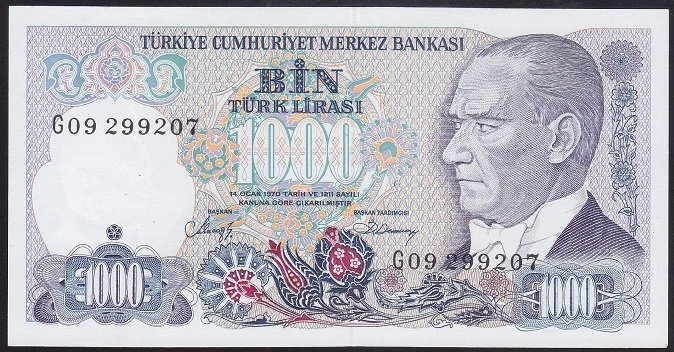 7.EMİSYON 2.TERTİP 1000 LİRA G09 299207 ÇİL