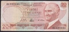 6.Emisyon 1.Tertip 20 Lira B1 190641 Çok Temiz+
