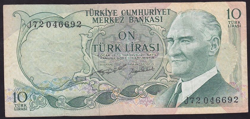 6.Emisyon 2.Tertip 10 Lira J72 046692 Çok Temiz+