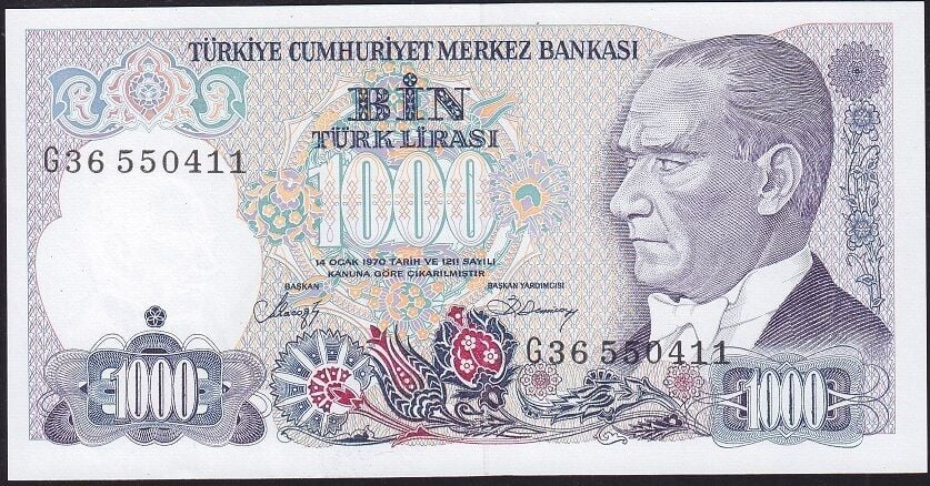 7.Emisyon 2.Tertip 1000 Lira G36 550411 Çilaltı Çil