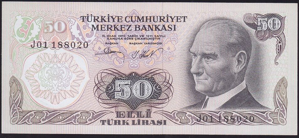 6.Emisyon 2.Tertip 50 Lira J01 188020 Çilaltı