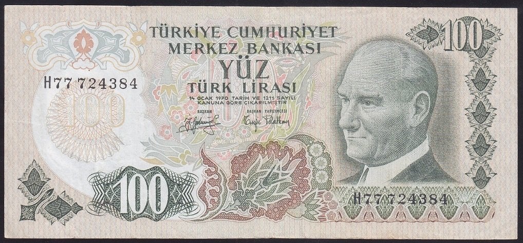 6.EMİSYON 2.TERTİP 100 LİRA H77 724384 ÇOK TEMİZ +