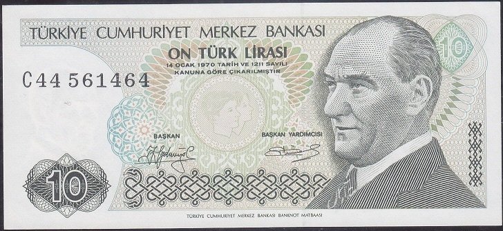 7.Emisyon 1.Tertip 10 Lira C44 561464 Çilaltı Çil Kısa Kaş