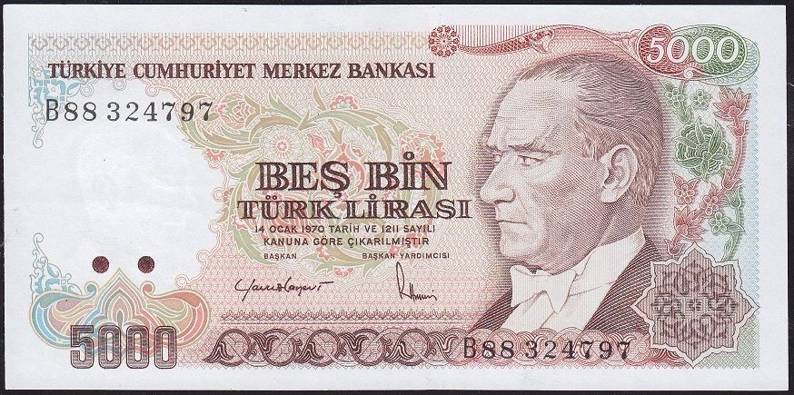 7.Emisyon 2.Tertip 5000 Lira B88 324797 Çilaltı Çil