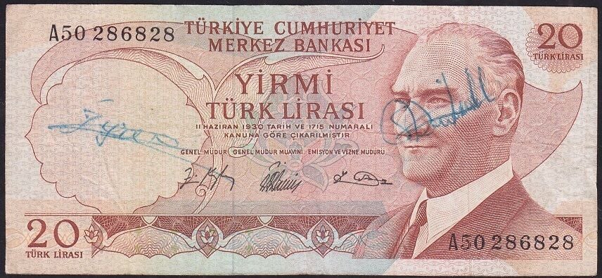 6.Emisyon 1.Tertip 20 Lira A50 286828 Çok Temiz ( Son Numara )