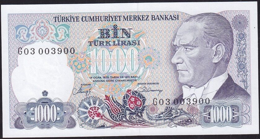 7.Emisyon 2.Tertip 1000 Lira G03 003900 Çil