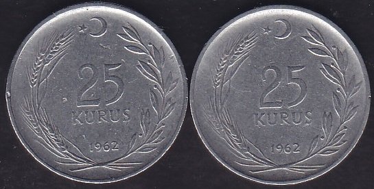 1962 Yılı 25 Kuruş (Ters Düz Takım )
