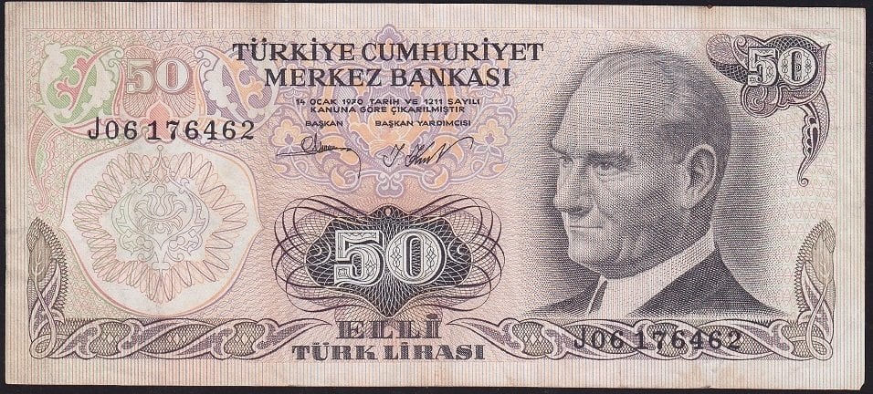 6.Emisyon 2.Tertip 50 Lira J06 176462 Çok Temiz
