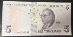 9.Emisyon 3.Tertip 5 Lira C001  Çil