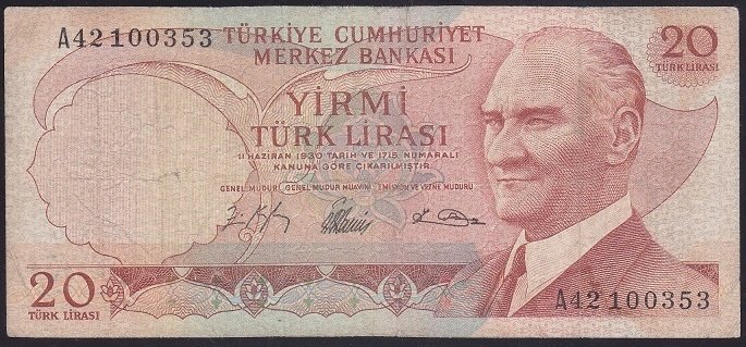 6.EMİSYON 1.TERTİP 20 LİRA A42 100353 TEMİZ