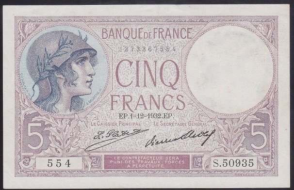 FRANSA 5 FRANK 1932 ÇİLALTI +