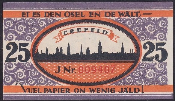 ALMANYA 25 PFENNİNG NOTGELD 1923 ÇİLALTI ÇİL
