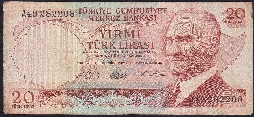 6.Emisyon 1.Tertip 20 Lira A49 282208 Çok Temiz