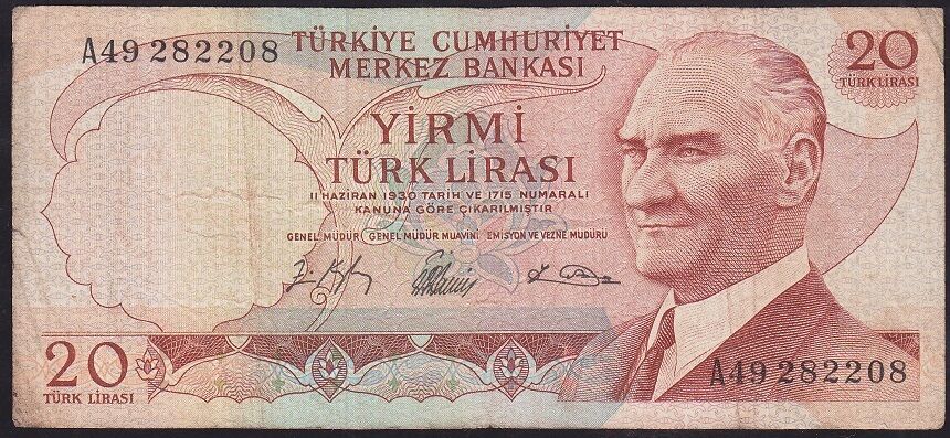 6.Emisyon 1.Tertip 20 Lira A49 282208 Çok Temiz