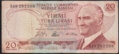 6.Emisyon 1.Tertip 20 Lira A49 282208 Çok Temiz