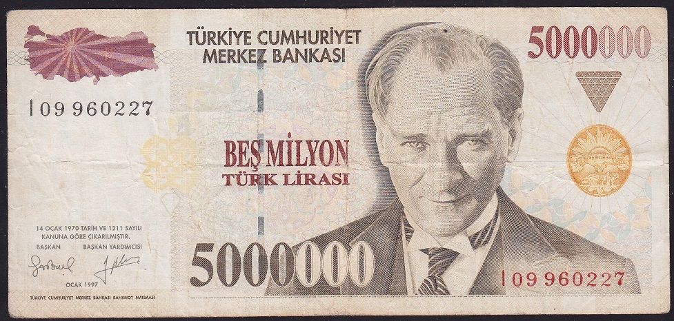 7.Emisyon 5 000 000 Lira I09 960227 Çok Temiz
