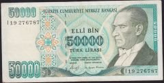 7.Emisyon 1.Tertip 50000 Lira I19 276787 Çok Temiz