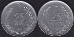 1963 Yılı 25 Kuruş (Ters Düz Takım )