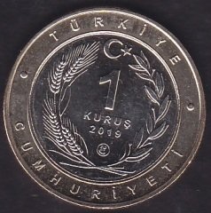 2019 Yılı 1 Kuruş Anadoluya Özgü Kuşlar ÇÖL KOŞARI Çil Bimetal Çerçeve Sarı