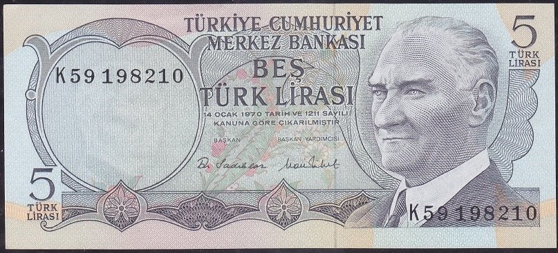 6.Emisyon 2.Tertip 5 Lira K59 198210 Çilaltı Çil