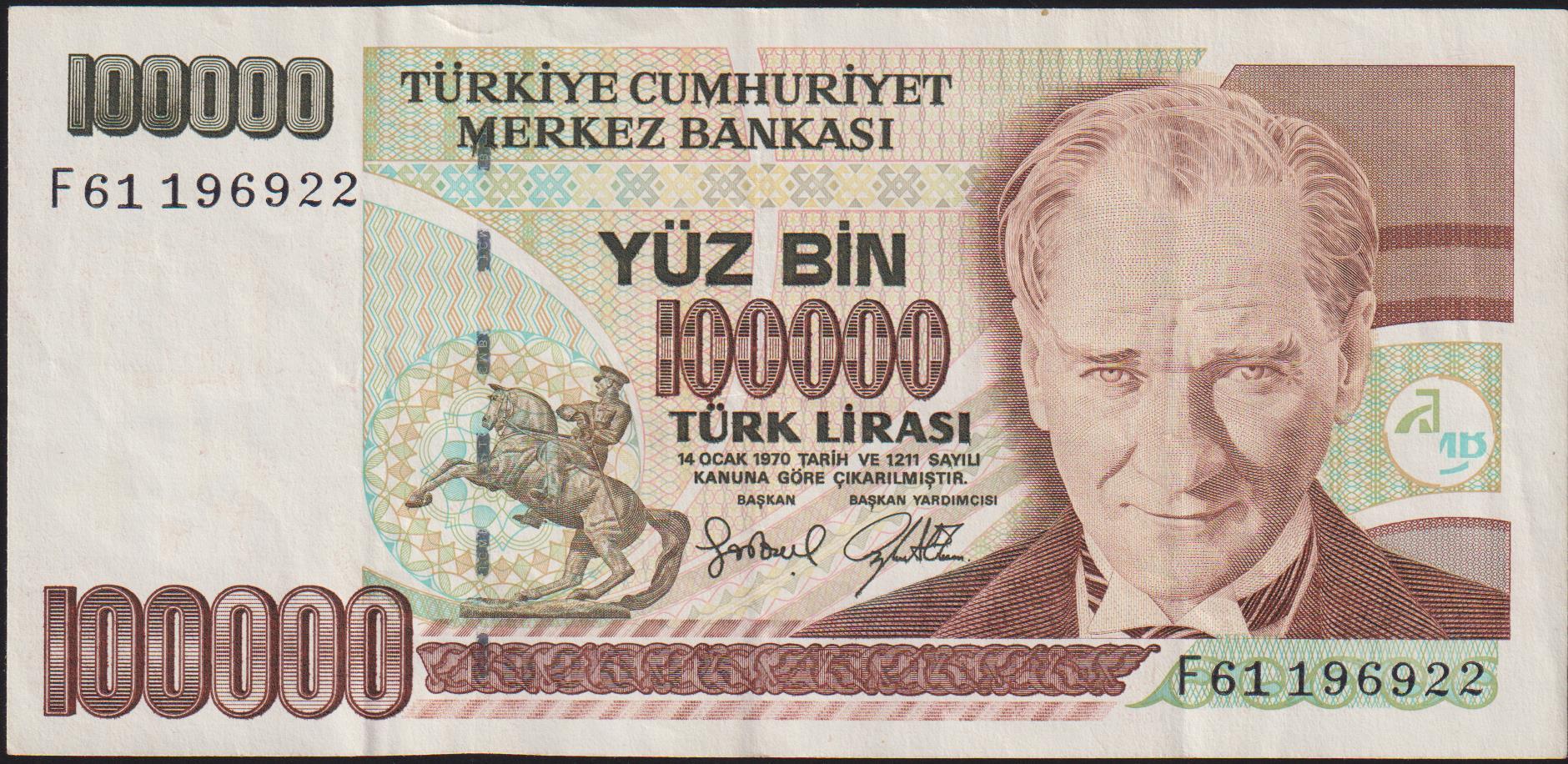 7.Emisyon 3.Tertip 100000 Lira F61 196922 Ççt+