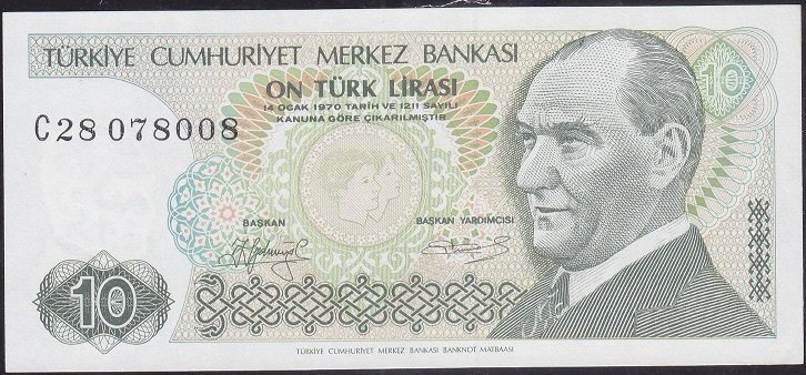 7.Emisyon 1.Tertip 10 Lira C28 078008 Ççt Çilaltı Uzun Kaş