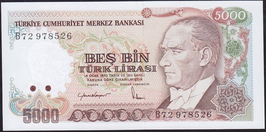 7.Emisyon 2.Tertip 5000 Lira B72 978526 Çil