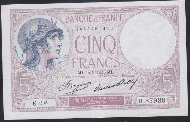 FRANSA 5 FRANK 1933 ÇÇT ÇİLALTI