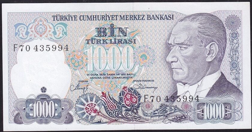 7.Emisyon 2.Tertip 1000 Lira F70 435994 Çil