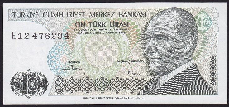 7.Emisyon 2.Tertip 10 Lira E12 478294 Çilaltı