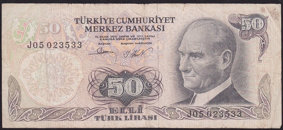 6.Emisyon 2.Tertip 50 Lira J05 023533 Çok Temiz