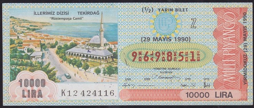 1990 29 Mayıs Yarım Bilet - Z Serisi - Tekirdağ