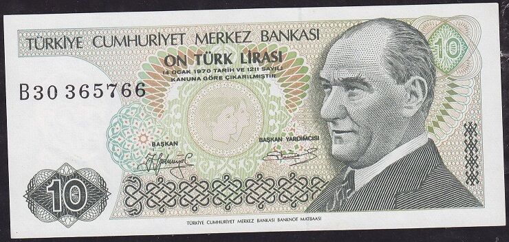 7.Emisyon 1.Tertip 10 Lira B30 365766 Çil Kısa Kaş