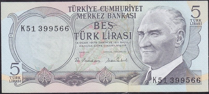 6.Emisyon 2.Tertip 5 Lira K51 399566 Çil
