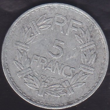 FRANSA 5 FRANK 1947 Eski para mezat