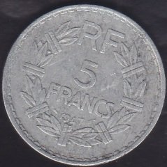 FRANSA 5 FRANK 1947 Eski para mezat