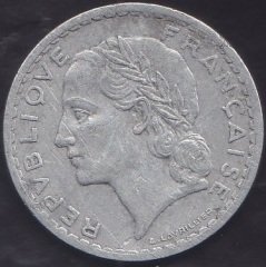FRANSA 5 FRANK 1947 Eski para mezat
