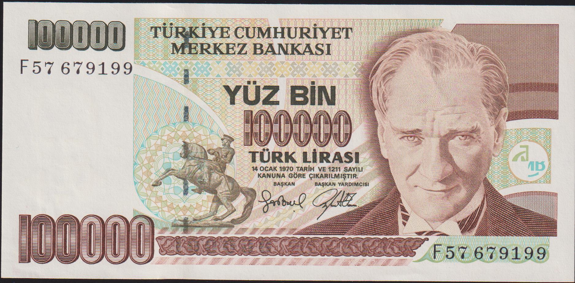 7.Emisyon 3.Tertip 100000 Lira F57 679199 Çilaltı Çil