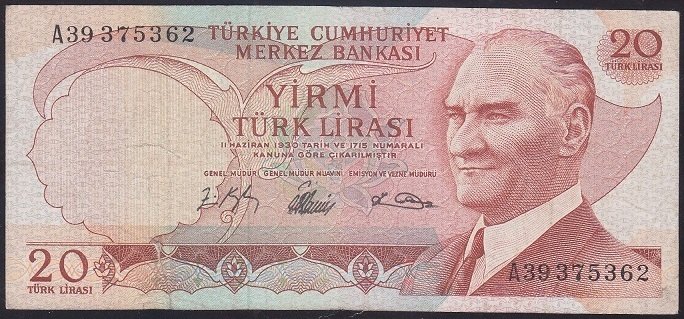6.EMİSYON 1.TERTİP 20 LİRA A39 375362 TEMİZ