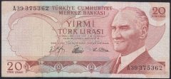 6.EMİSYON 1.TERTİP 20 LİRA A39 375362 TEMİZ