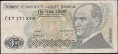 7.Emisyon 1.Tertip 10 Lira C17 171346 Çok Temiz Kısa Kaş