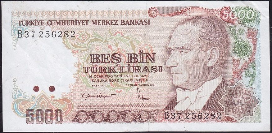7.Emisyon 2.Tertip 5000 Lira B37 256282 Çok Çok Temiz+
