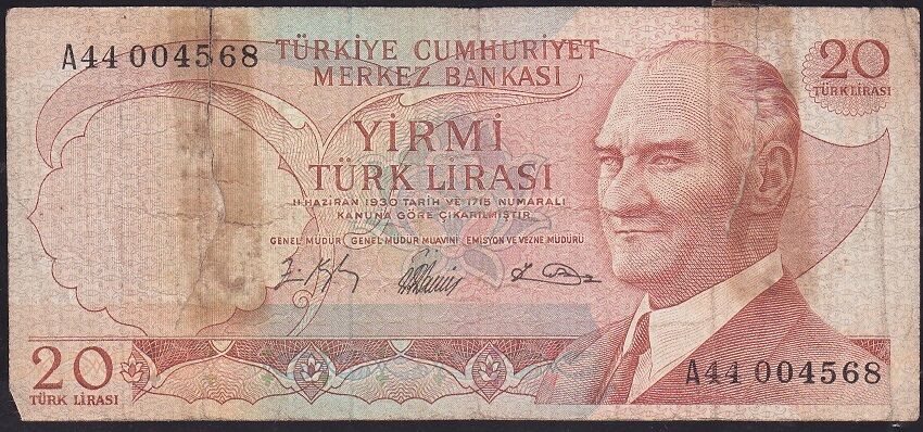 6.Emisyon 1.Tertip 20 Lira A44 004568 Haliyle
