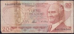 6.Emisyon 1.Tertip 20 Lira A44 004568 Haliyle