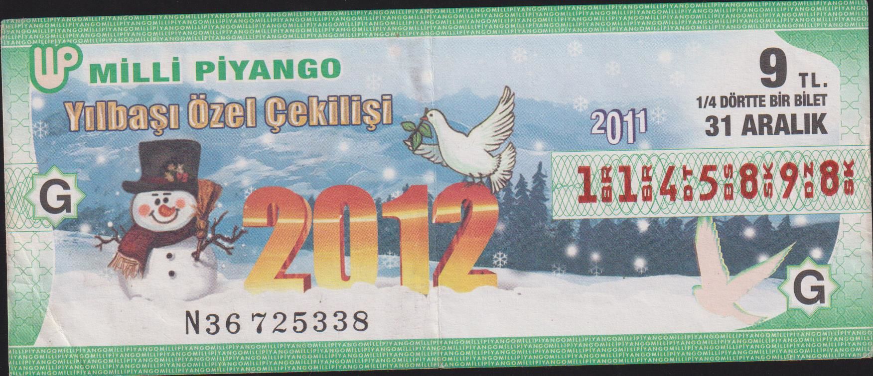 2011 31 Aralık Çeyrek Bilet - G Serisi